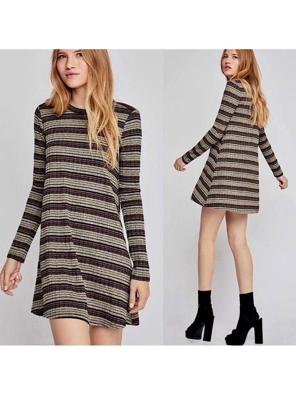 BCBGeneration Metallic Striped Long Sleeve Dress